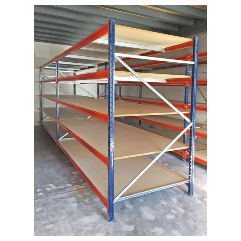Rayonnage Semi Lourd, Longueur 10M, Hauteur 2500 mm, Profondeur 500 mm, 5 Niveaux d'étagères, Charge 700kg/niveau